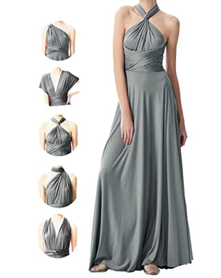 Convertible Dresses for Bridesmaids,Infinity Dresses Plus Size Twist Wrap Long Maxi Multiway Dress Wedding Guest Evening Gown Grey