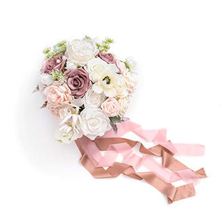 Ling's moment 11 Inch Dusty Rose Artificial Flowers Wedding Bouquets for Bride - Bridal Bouquet for Wedding Ceremony Anniversary, Bridal Shower, Party and French Rustic Vintage Wedding