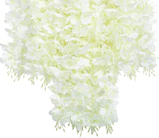 Pauwer Wisteria Hanging Flowers 24 Pack Fake Flower Garland Artificial Wisteria Vines Rattan Silk Flower String Wedding Party Wall Decorations,White
