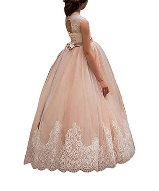 Flower Girl Dress for Wedding Kids Lace Pageant Ball Gowns (Size 2, Blush Pink)