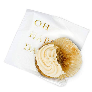 Gold Cocktail Napkins, Wedding Party Napkins - Oh Happy Day Disposable Paper Napkins for Wedding Reception, Engagement Party, Bridal Shower, Baby Shower - 3-Ply Gold Napkins by Sunshine Supply