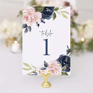 Bliss Collections Table Numbers, Navy Floral, Double-Sided Cards Plus Head Table Card for your Wedding, Reception, Anniversary, Birthday Party or Celebration, 4"x6" (1-25 plus Head Table Card)