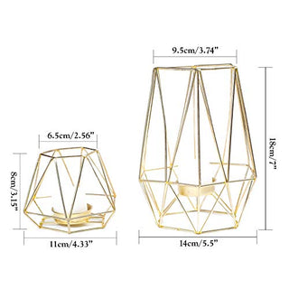 Geometric Gold Tealight Holder for Table Decor Large and Small Metal Hexagon Votive Candle Centrepiece for Shelf Decor Set of 2