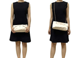 CHARMING TAILOR Clutch Evening Bag Elegant Pleated Satin Clutch Formal Party Handbag Classy Purse for Women (Champagne)