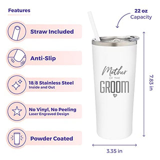 SassyCups Mother of the Groom Cup | Engraved Vacuum Insulated Stainless Steel Tumbler with Straw for Groom's Mom | Engagement Gifts | Mother of The Groom Gifts| Bridal Party Travel Mug