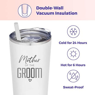 SassyCups Mother of the Groom Cup | Engraved Vacuum Insulated Stainless Steel Tumbler with Straw for Groom's Mom | Engagement Gifts | Mother of The Groom Gifts| Bridal Party Travel Mug