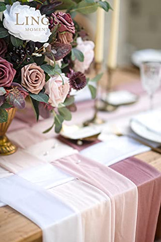 Ling's moment 10ft Wedding Weave Table Runner for Sweetheart Table (Set of 8, Shades of Dusty Rose)