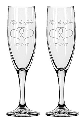 GIFTS INFINITY® Engraved Wedding Interlock Hearts Champagne Flutes Set of 2 Personalized Toasting Glasses (Interlock Heart) - Valentine's Day Gift