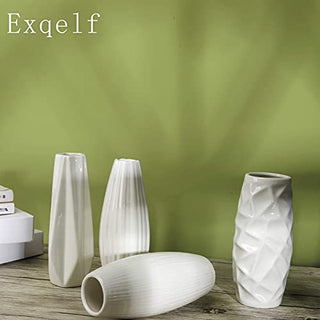 Exqelf White Ceramic Flower Vase Set of 4, Great for Home Decor, Kitchen, Office or Living Room Decor