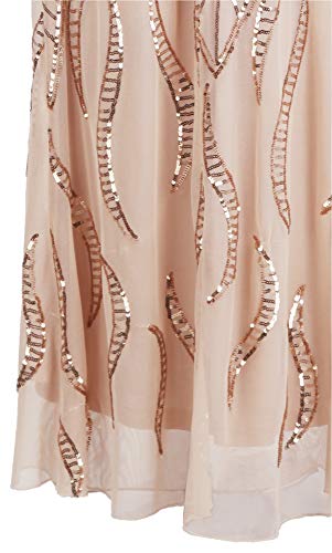 Angel-fashions Women's Women's Bateau Cap Sleeve Floral Sequin Sheath V Back Evening Dress XX-Large Light Coral