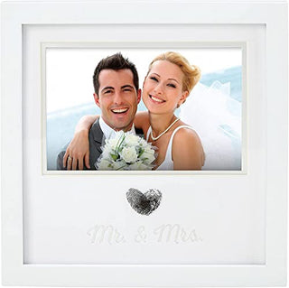 Pearhead Heart Thumbprint Keepsake Photo Frame And Ink Kit, Tabletop And Wall Mount Picture Frame, Wedding Registry, Wedding Reception Or Bridal Shower Gifts, 4x6 Photo, White