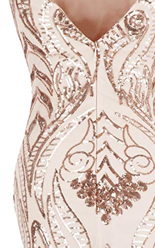 Angel-fashions Women's Women's Bateau Cap Sleeve Floral Sequin Sheath V Back Evening Dress XX-Large Light Coral