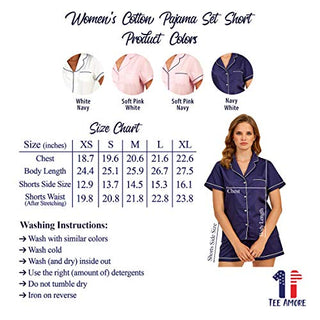 TEEAMORE Custom Womens Silk Pajamas Set Personalized Cotton Pajamas Set Embroidered Short Sleeve Sleepwear Pjs Sets White/Navy