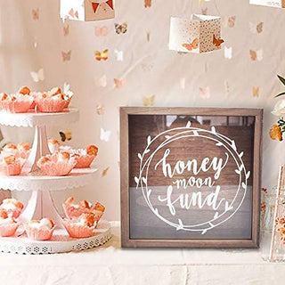 Honeymoon Fund Wood Box wedding box chest couple gift wedding gift card word 11'' x 11'' x 3.5'' Money frame
