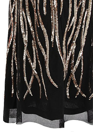 Angel-fashions Women's V Neck Backless Floral Sequin Bodycon Evening Dress XXLarge Gold