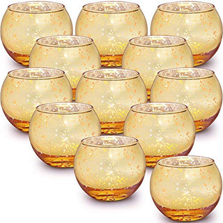 LAMORGIFT Votive Candle Holders 12pcs - Gold Centerpiece Table Decorations for Engagement Party, Birthday Party Decorations for Women, Wedding Table Centerpieces Also as Mini Glass Flower Vases
