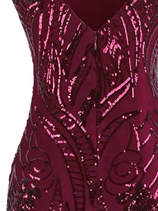 Angel-fashions Women's Bateau Cap Sleeve Floral Sequin Sheath V Back Evening Dress (XL, Red)