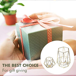Geometric Gold Tealight Holder for Table Decor Large and Small Metal Hexagon Votive Candle Centrepiece for Shelf Decor Set of 2