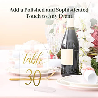 30 Sets Arch Acrylic Sign Gold Printed Table numbers, Wedding table number for Wedding Reception Hotals Acrylic Sheets with Place Card Holder(4 x 6 Inch)