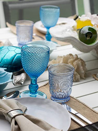 Yungala Blue Wine Glasses set of 4 blue goblets- bright aqua wine glasses- dishwasher safe, blue glassware for pop of color