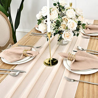 DOLOPL 2 Pack Peach Chiffon Table Runner 10ft Sheer Wedding Table Runner 29x120 Inches Romantic Tulle Table Runner for Wedding Decor Birthday Party Bridal Baby Shower Table Decoration