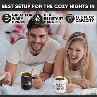 Ma Marry Engagement Gifts for Couples – Newly Engaged Couples Unique Wedding Gift Set with Engagement Gift Coffee Mugs, Shadow Box Frame, Coasters, Socks & Spoons - Cool Bridal Shower & Wedding Gifts