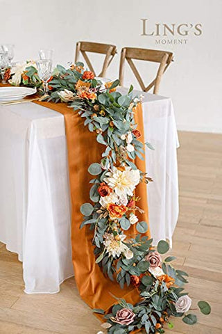 Ling's Moment Eucalyptus Garland with Flowers 6FT，Table Runner with Flowers Terracotta Handcrafted Wedding Centerpieces for Rehearsal Dinner Bridal Shower | Sunset Terracotta