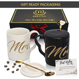 DELUXY Mr and Mrs Coffee Mugs Set - Gifts for Couple, Cool Bridal Shower Gifts For Bride, Wedding Gifts For Couple 2022, Mr and Mrs Gifts, Newlywed Gift, Bride and Groom, Anniversary