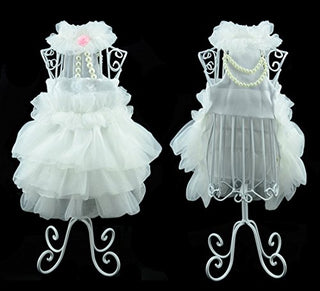 WORDERFUL Dog Wedding Dress Bride Outfit with Pearl Necklace and Rose Pet Princess Formal Apparel for Puppy Cat (Medium)