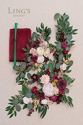 Ling's Moment Basic Arch Flowers with Drape Kit (Pack of 3) - 2pcs Artificial Flower Arrangement with 1pc Drape for Wedding Ceremony Arbor and Reception Backdrop Decoration