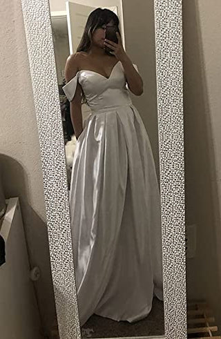 ANGELWARDROBE Off Shoulder Prom Dresses Long for Women Empire Waist Satin Formal Evening Gown with Slit Burgundy Beaded Belt Size 6