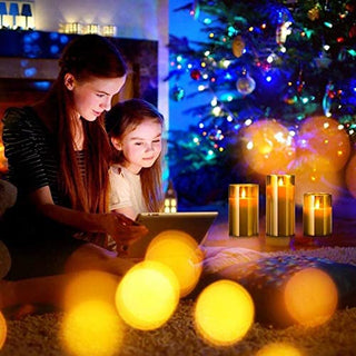 Led Flameless Candles, Battery Operated Flickering Candles Pillar Real Wax Moving Flame Electric Candle Sets Gold Glass with Remote Timer for Home Fireplace Xmas Decor, 4 in,5 in,6 in,3 Pack