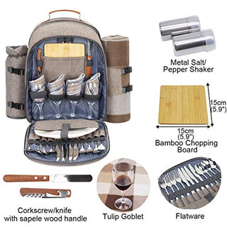 Sunflora Picnic Backpack for 4 Person with Blanket Picnic Basket Set for 2 with Insulated Cooler Wine Pouch for Family Couples (Brush Beige)