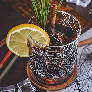 Greenline Goods Whiskey Glasses - 10 Oz Tumbler for Nashville Lovers (Single Glass) - Etched with Nashville Map - Old Fashioned Rocks Glass