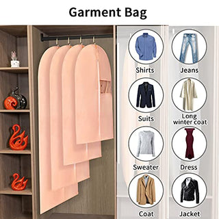 SNHTLS Hanging Garment Bags Suit Bags(Set of 10)Dust Cover Breathable Dress Bag for Closet Clothes Storage or Travel- Pink 24''x40''x48''x55''