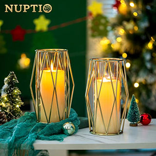 Gold pillar candle holder geometric 8 pieces