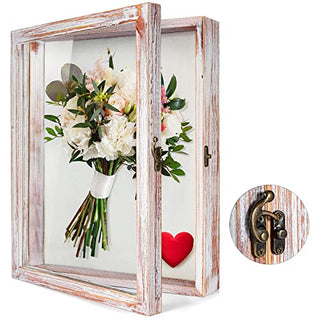 TJ.MOREE Flowers Shadow Box Display Case 11 x 14 Large Shadow Box Frame with Glass Window Door Deep Depth Picture Frame Wedding Bouquet Memorabilia Medals Photos Memory Box for Keepsakes - White Pink