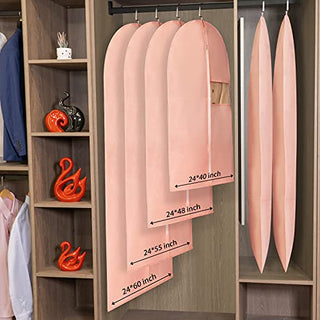 SNHTLS Hanging Garment Bags Suit Bags(Set of 10)Dust Cover Breathable Dress Bag for Closet Clothes Storage or Travel- Pink 24''x40''x48''x55''