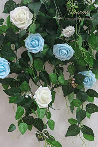 floroom Artificial Flowers 25pcs Real Looking Ivory Foam Fake Roses with Stems for DIY Wedding Bouquets White Bridal Shower Centerpieces Arrangements Party Tables Decorations