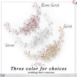 Unicra Bride Flower Wedding Hair Vine Crystal Bridal Hair Piece Rhinestone Party Hair Accessories Leaf Hair Jewelry Bead Headpiece for Women and Girls (Silver)