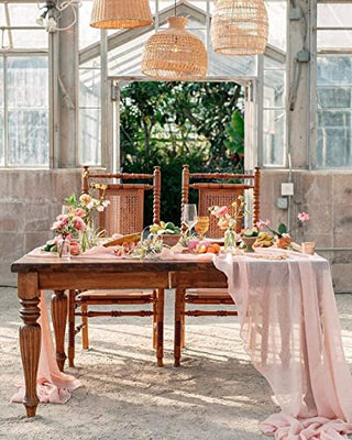 10Ft Light Peach Sheer Chiffon Table Runner