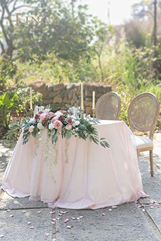 Ling's Moment Dusty Rose Artificial Headtable Flower Swag Floral Arrangement Centerpiece for Wedding Reception Sweetheart Table Decorations Tablecloth Included