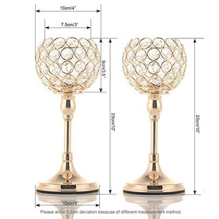 VINCIGANT Gold Crystal Pillar Candlestick Holders Set of 2 for Wedding Coffee Table Decorative Centerpieces/Anniversary Celebration House Decor Gifts, 10 Inches Tall