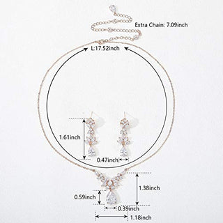 SWEETV Rose Gold Teardrop Wedding Bridal Jewelry Set for Brides Women Bridesmaid, Crystal Rhinestone Backdrop Necklace Earring Sets for Wedding Prom Party