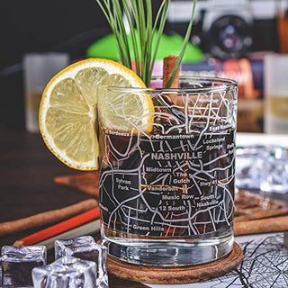 Greenline Goods Whiskey Glasses - 10 Oz Tumbler for Nashville Lovers (Single Glass) - Etched with Nashville Map - Old Fashioned Rocks Glass