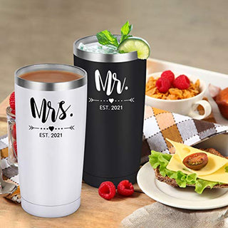 Mr and Mrs Est 2021 Tumbler Set of 2, Stainless Steel Travel Tumbler Idea for Newlyweds Couples Wife Bride To Be Newly Engaged Bridal Shower, 20oz Insulated Tumbler for Wedding Engagement, Black&White