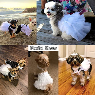 WORDERFUL Dog Wedding Dress Bride Outfit with Pearl Necklace and Rose Pet Princess Formal Apparel for Puppy Cat (Medium)