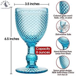 Yungala Blue Wine Glasses set of 4 blue goblets- bright aqua wine glasses- dishwasher safe, blue glassware for pop of color