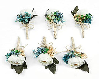 PRIMEART Boutonniere for Men Wedding Set of 6, Groom Boutonniere, Boutineers for Men Wedding, White Boutenierre for Men Wedding, Boutenierre for Groomsmen, Boutenierre Set for Prom