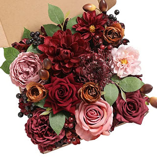 HIMIFOLO Artificial Flowers Dahlia Flowers Combo for DIY Wedding Bouquets Burgundy Centerpieces Arrangements Party Bridal Baby Shower Home Decorations (Mature Burgundy)